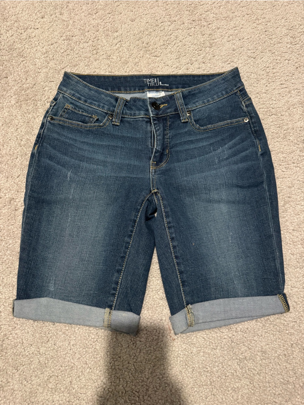 Time and Tru Dark Blue Rolled Hem Denim Bermuda Shorts